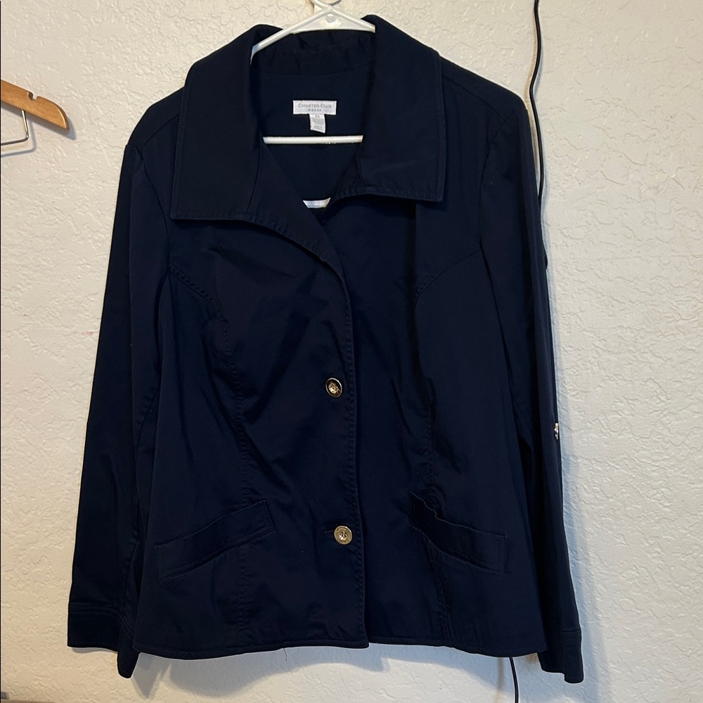 🐞Charter Club Dark Navy Button Front Blazer Jacket size 2X GUC - Picture 2 of 9